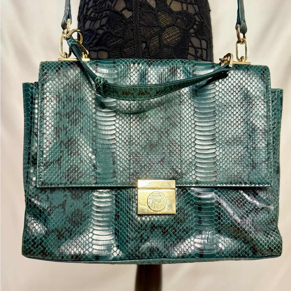 Genuine Versace Elegant Green Snake Print Women's Bag
